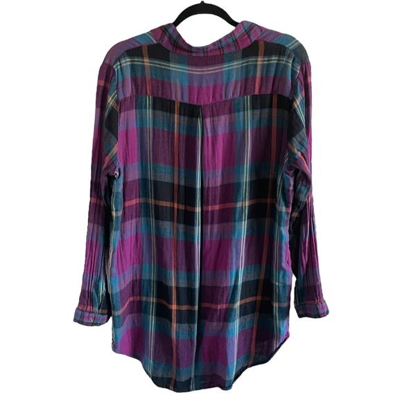 Natural Life Plaid Flannel Tunic Top Purple Black Sz Large Comfy Pockets - Picture 3 of 7